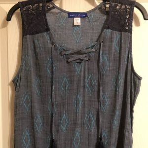 Simply Styled Blue-Grey Tank w/ Lace detail Medium